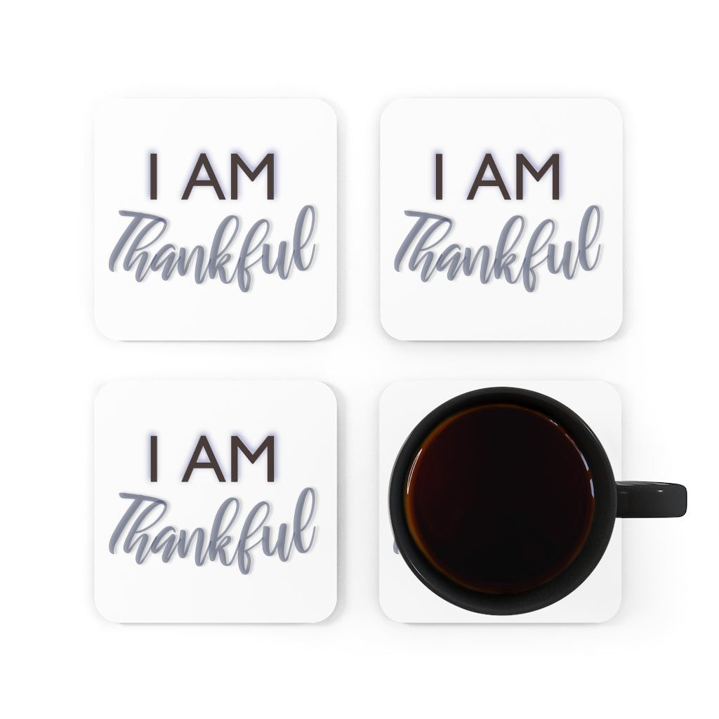 I AM THANKFUL Corkwood Coaster Set