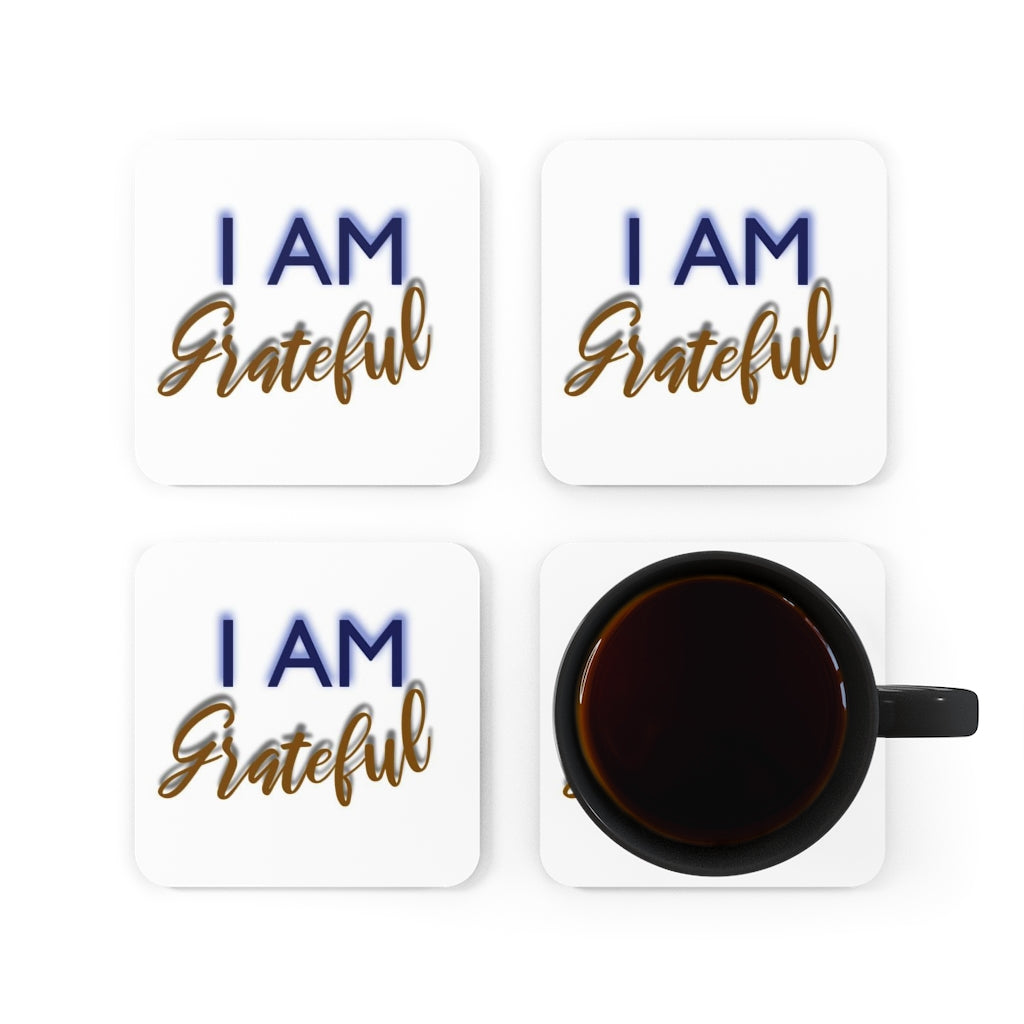 I AM GRATEFUL Corkwood Coaster Set